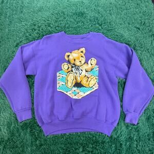 90s Purple LEE Teddy Bear Holiday Large Sweatshirt Heavy Duty Unisex